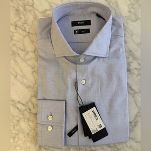Hugo Boss Jason Dress Shirt NWT Pastel Blue Slim Fit Stretch Travel Size 16.5/42